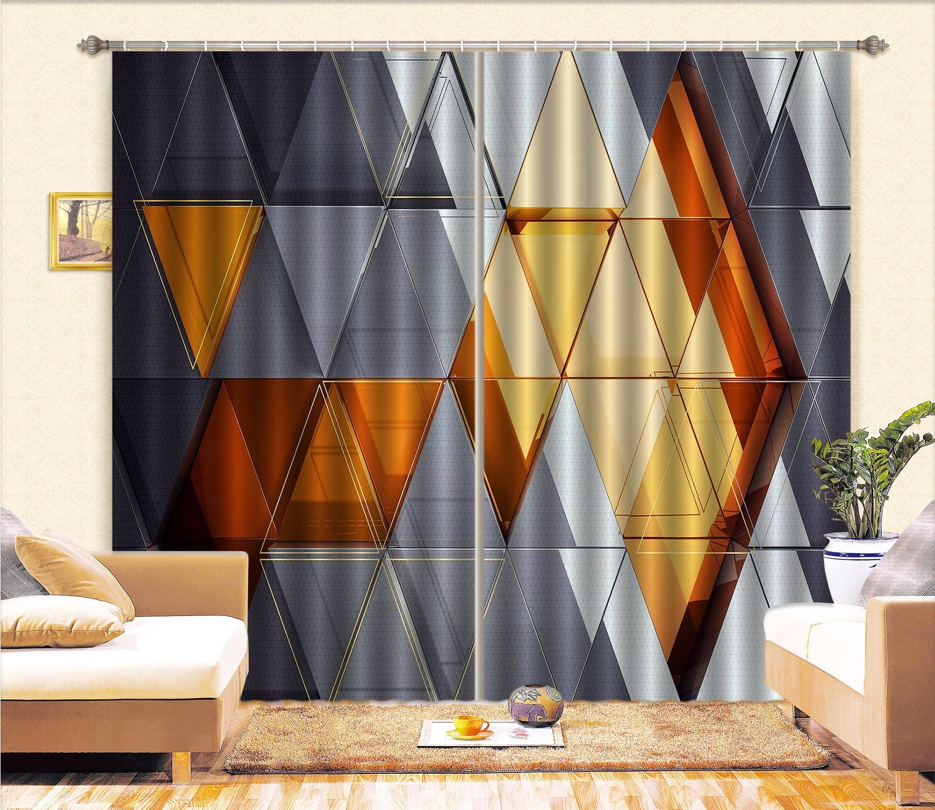 3D Triangular Stitching 25 Curtains Drapes